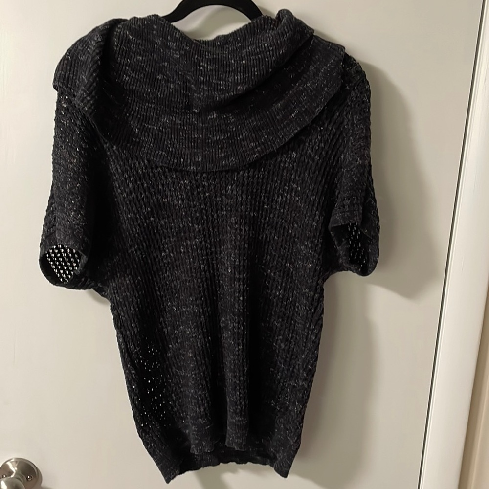 Cowl neck short sleeve mesh sweater
